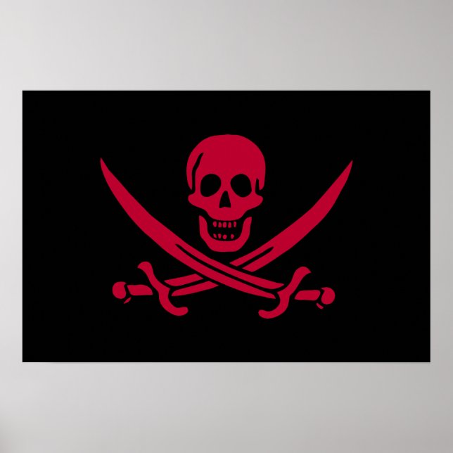 Affiche Drapeau pirate de Crâne Rouge et Épées de Calico J (Devant)