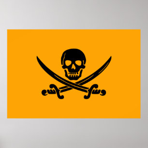 Affiche Drapeau pirate de Jolly roger jaune et noir