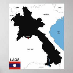 Affiche drapeau politique de carte de pays du Laos