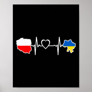 Affiche Drapeau polonais ukrainien - Battement de coeur Uk