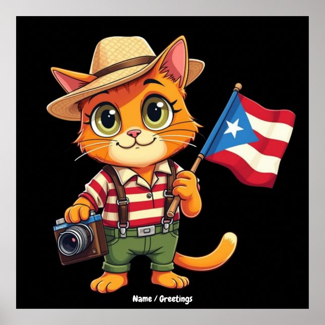 Affiche Drapeau porto-ricain de chats mignons Boricua Hisp (Devant)