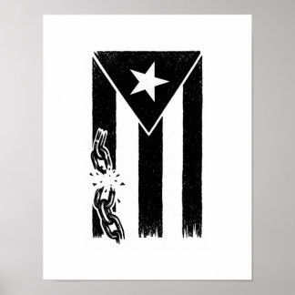 Affiche Drapeau Porto Ricain Noir et Blanc Résistance 11x1