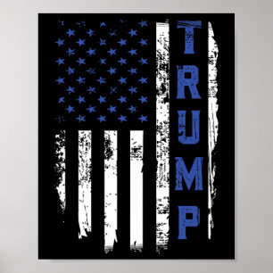 Affiche Drapeau républicain de la police mince ligne bleue