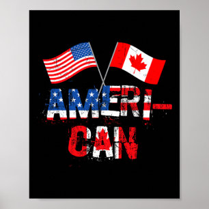 Affiche Drapeau Rétro Ameri-can Canada États-Unis Patriote