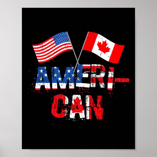 Affiche Drapeau Rétro Ameri-can Canada États-Unis Patriote (Devant)
