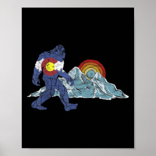 Affiche Drapeau Rétro de l'État du Colorado Sasquatch Mont