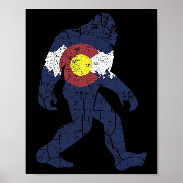 Affiche Drapeau Rétro de l'État du Colorado Sasquatch Mont (Devant)