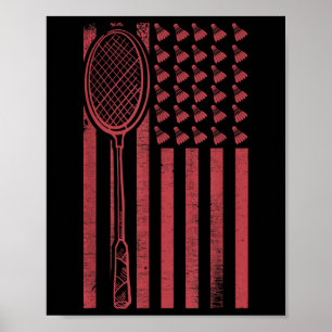 Affiche Drapeau Rétro Merica Usa Joueur de Badminton Sport