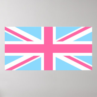 Affiche Drapeau rose blanc et bleu Union Jack UK