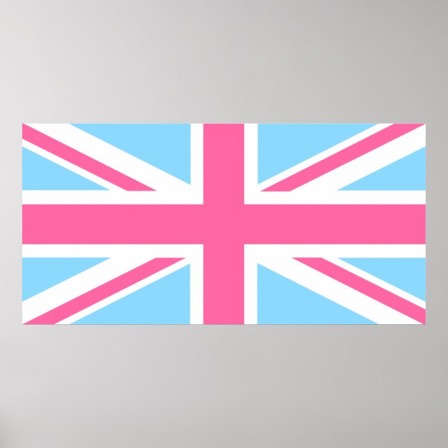 Affiche Drapeau rose blanc et bleu Union Jack UK (Devant)