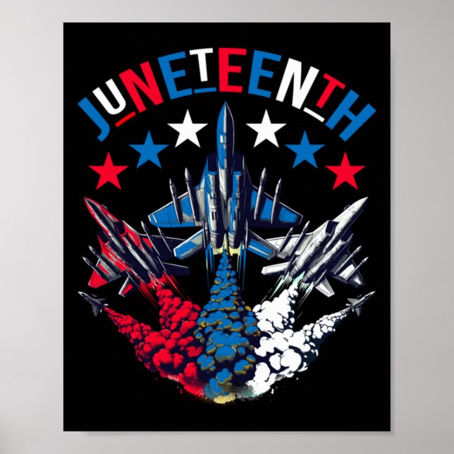 Affiche drapeau rouge blanc bleu juneteenth avion à réacti (Devant)