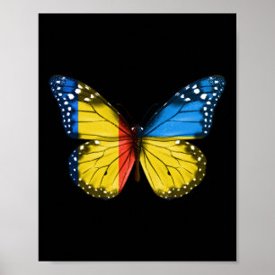 Affiche Drapeau roumain ukrainien Papillon Roumanie Ukrain