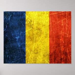 Affiche Drapeau roumain vintage rayé et porté