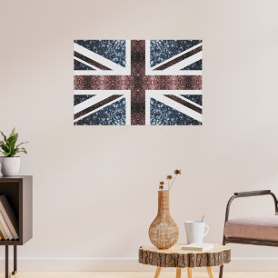 Affiche Drapeau rustique britannique rouge bleu étincelles