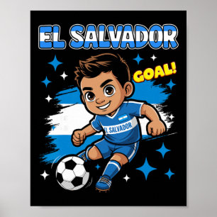 Affiche Drapeau salvadorien Kid Goal Dessin animé El Salva