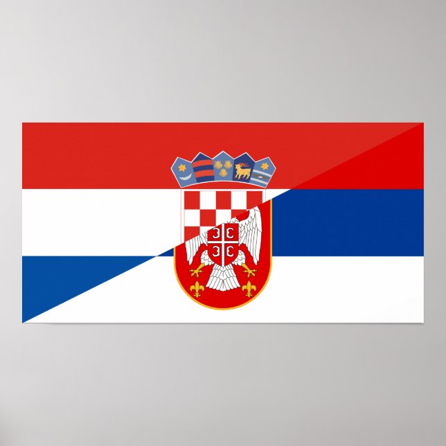 Affiche drapeau serbie croatie pays demi symbole (Devant)