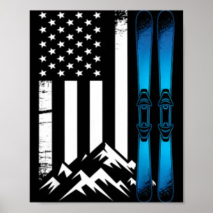 Affiche Drapeau Ski usa sport d'hiver drapeau américain sk