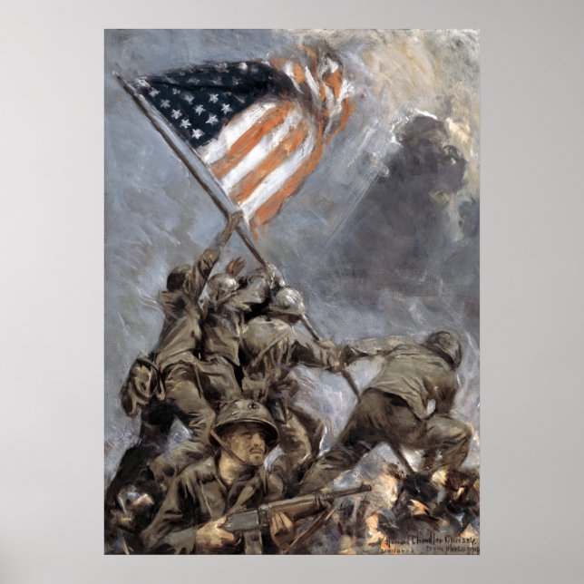 Affiche Drapeau sur le Mont Suribachi, Iwo Jima, 1945 (Devant)
