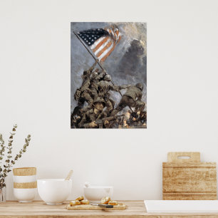 Affiche Drapeau sur le Mont Suribachi, Iwo Jima, 1945