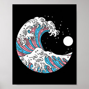 Affiche Drapeau Transgenre Fierté LGBTQ - Vague Japonaise