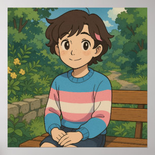 Affiche Drapeau Transgenre Personnage d'Anime LGBTQIA+