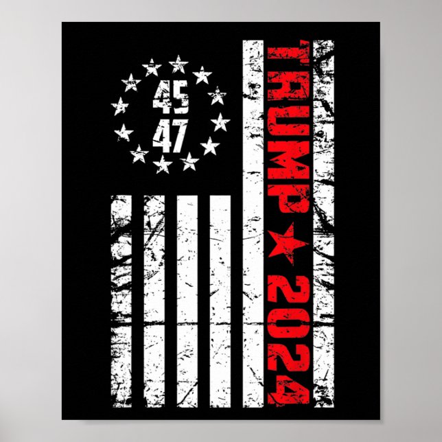 Affiche Drapeau Trump 2024 - 45 47 Trump Betsy Ross Drapea (Devant)