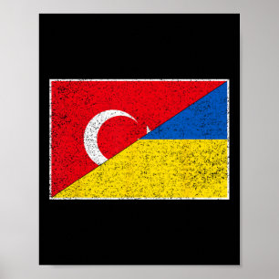 Affiche Drapeau Turquie Ukraine Turkiye Turc Ukrainien Nat