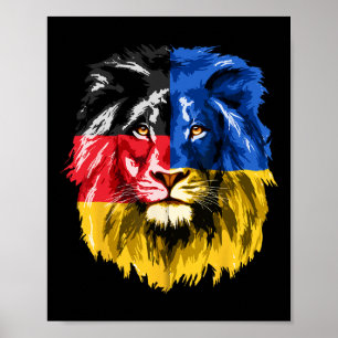 Affiche Drapeau Ukraine Allemagne Lion Deutschland Ukraini