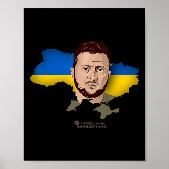 Affiche Drapeau Ukraine Carte Zelensky Président De L'Ukra (Devant)