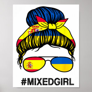 Affiche Drapeau Ukraine Espagne Chignon Décoiffé Ukrainien