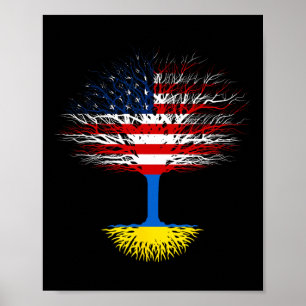 Affiche Drapeau Ukraine États-Unis Amérique Racines Ukrain