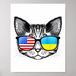 Affiche Drapeau Ukraine États-Unis Racines Chat Ukrainien