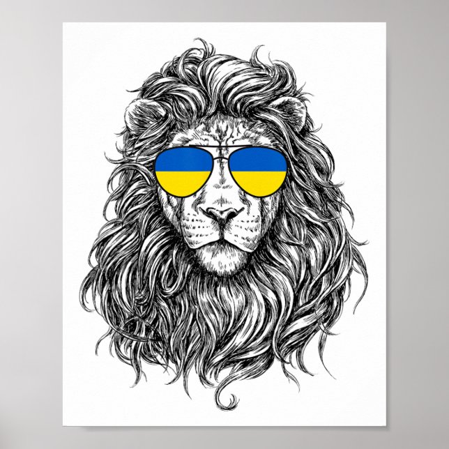 Affiche Drapeau Ukraine Lion Lunettes de soleil Ukraine Ca (Devant)