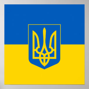 Affiche Drapeau ukrainien avec armoiries