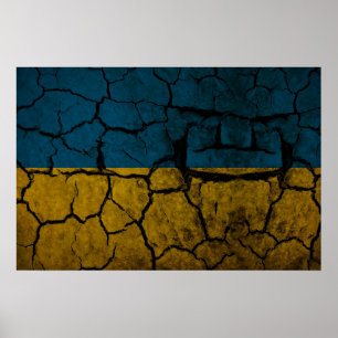 Affiche Drapeau ukrainien avec fissures
