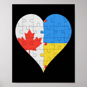 Affiche Drapeau ukrainien canadien Cœur Canada Ukraine 