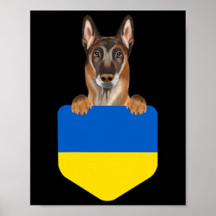 Affiche Drapeau ukrainien Chien malinois belge dans la poc