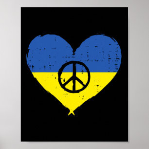 Affiche Drapeau ukrainien cœur signe de paix rétro femmes