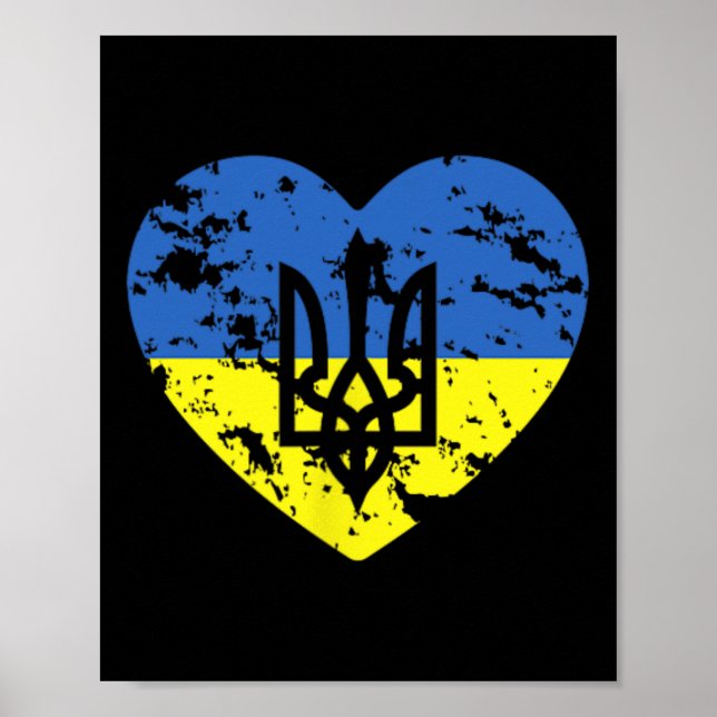 Affiche Drapeau ukrainien et soutien en forme de cœur Tryz (Devant)