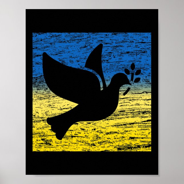 Affiche Drapeau ukrainien jaune bleu Colombe ukrainienne O (Devant)