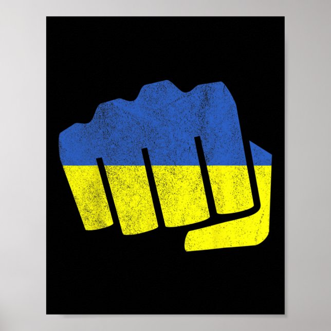 Affiche Drapeau ukrainien poing. Restez Fort Ukraine. Bleu (Devant)