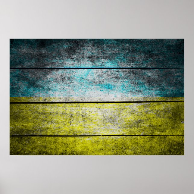 Affiche Drapeau ukrainien sur bois (Devant)