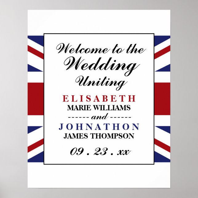 Affiche Drapeau Union Jack Mariage britannique Bienvenue (Devant)