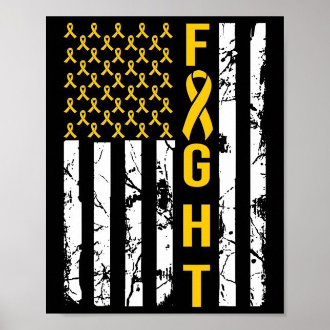 Affiche Drapeau Us En Septembre Nous Portons Or Cancer Enf (Devant)