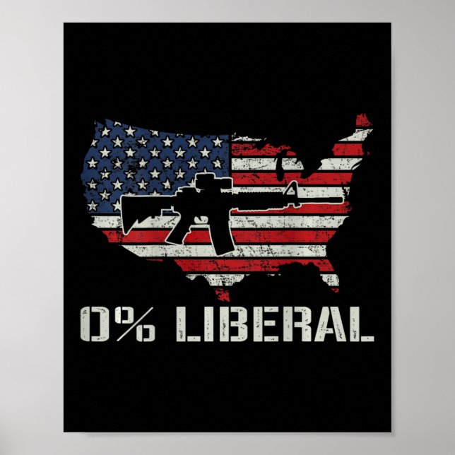 Affiche Drapeau Usa 0% Libéral - Drôle Drapeau Ar15 Républ (Devant)