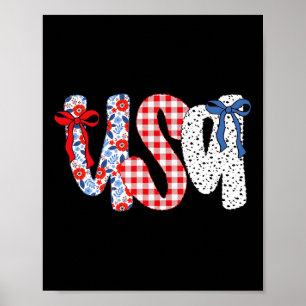Affiche Drapeau Usa 4 Juillet Coquette Bow Floral Patrioti