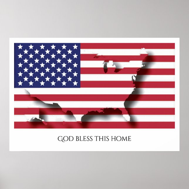 Affiche Drapeau USA AMERICA Patriotic Home Texte Customisé (Devant)