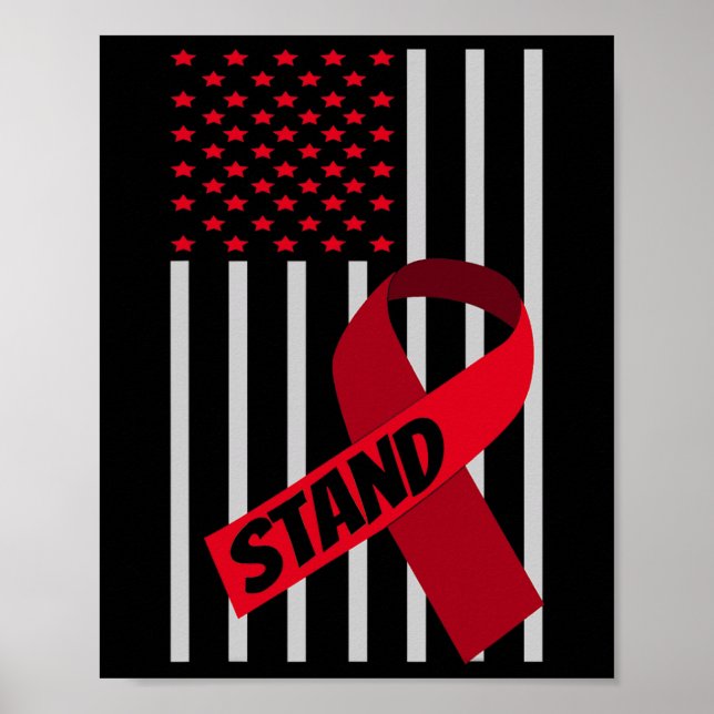 Affiche Drapeau Usa Anémie Scd Burgundy Ribbon Cellule de  (Devant)