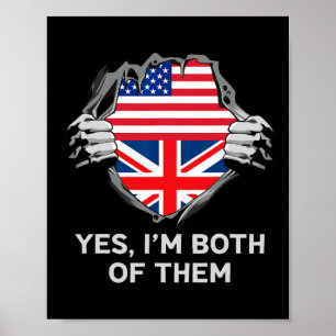 Affiche Drapeau Usa Angleterre Homme Moitié Américain Moit