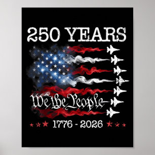 Affiche Drapeau USA avions de combat Vintage 250 ans 1776-